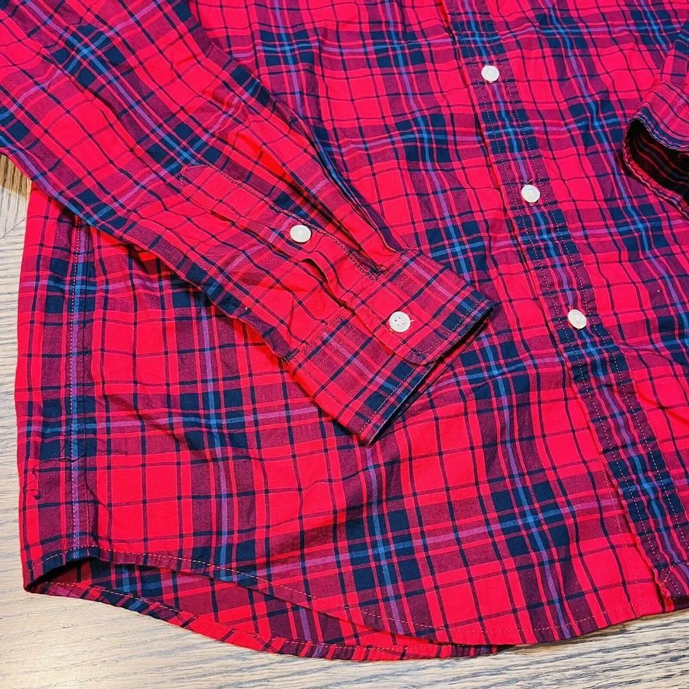 Ralph Lauren Red Blue Plaid Long Sleeve Shirt Small Navy Pony Button Up XL 18 20